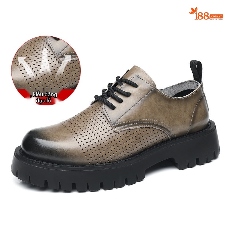Giày Boot Martin Nam Cổ Thấp Phong Cách Anh Quốc Đế Dày Chiều Cao Đế Khoảng 4cm Màu Nâu, Đen