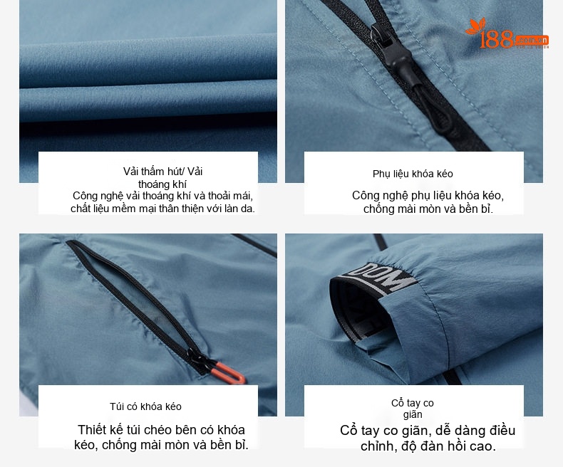 Áo Khoác Chống Nắng Nam Mỏng Nhẹ Có Mũ Trùm Đầu Phong Cách Thể Thao Màu Xanh Dương, Trắng, Xanh Navy, Xám... chi tiết 19