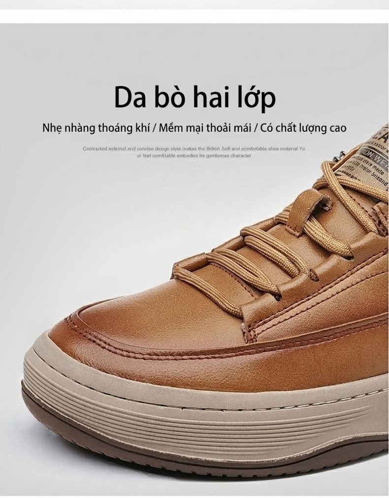Giày Thể Thao Buộc Dây Nam Da Bóng Chiều Cao Đế Khoảng 3cm Màu Nâu, Đen chi tiết 12