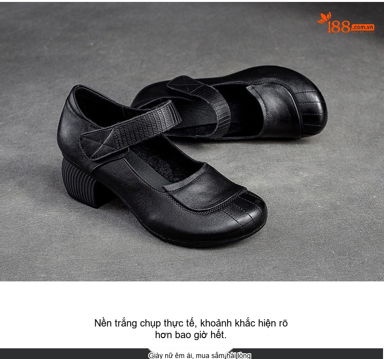 Giày Búp Bê Nữ Da Bò Quai Ngang Chiều Cao Đế Khoảng 4cm Màu Đen, Nâu chi tiết 15