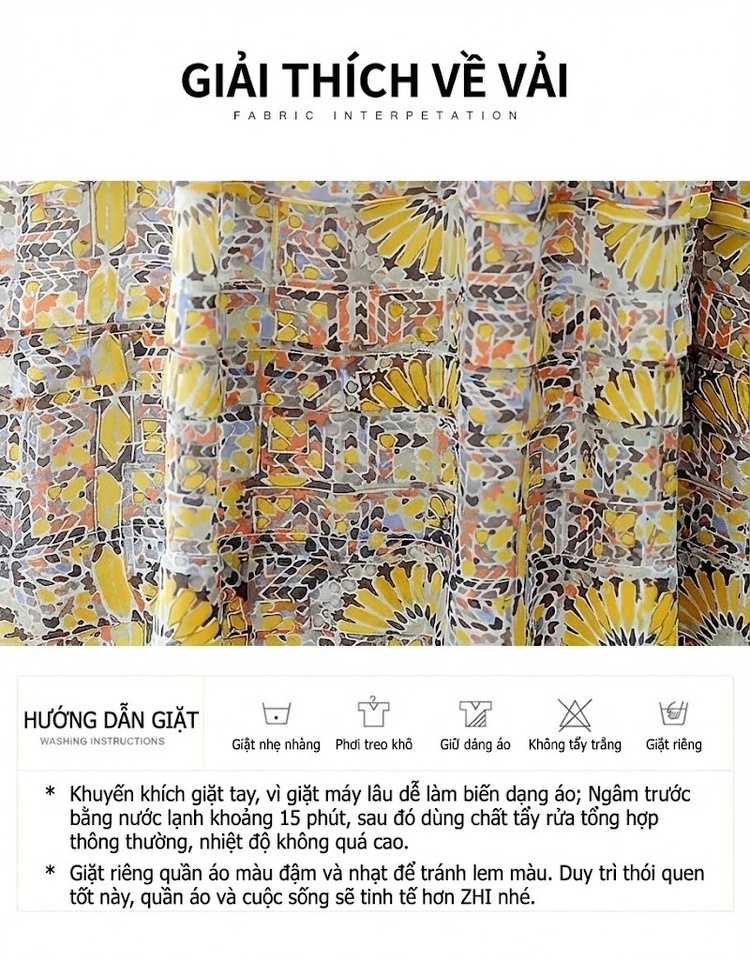Váy Suông Nữ Mùa Hè Họa Tiết Hoa Nhỏ Dáng Rộng Che Khuyết Điểm Chất Liệu Voan Màu Vàng, Trắng chi tiết 5