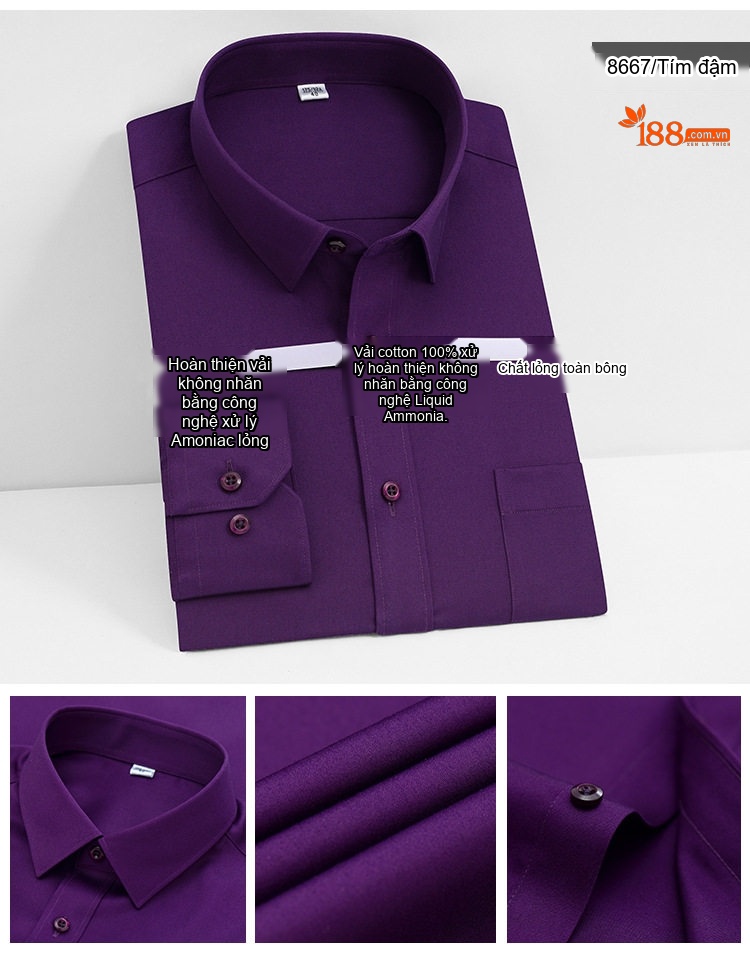 Áo Sơ Mi Dài Tay Nam Cotton Cao Cấp Chống Nhăn Màu Trắng, Xanh Dương, Đen, Đỏ... chi tiết 25