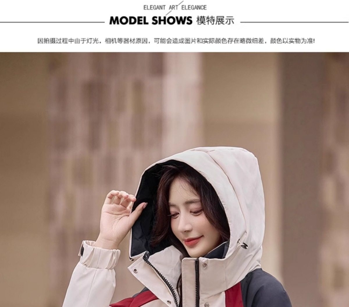 Áo Khoác Phao Nữ Dáng Dài Vừa Người Kiểu Parka Công Sở Lót Lông Vịt Màu Kem, Đỏ, Đen chi tiết 11