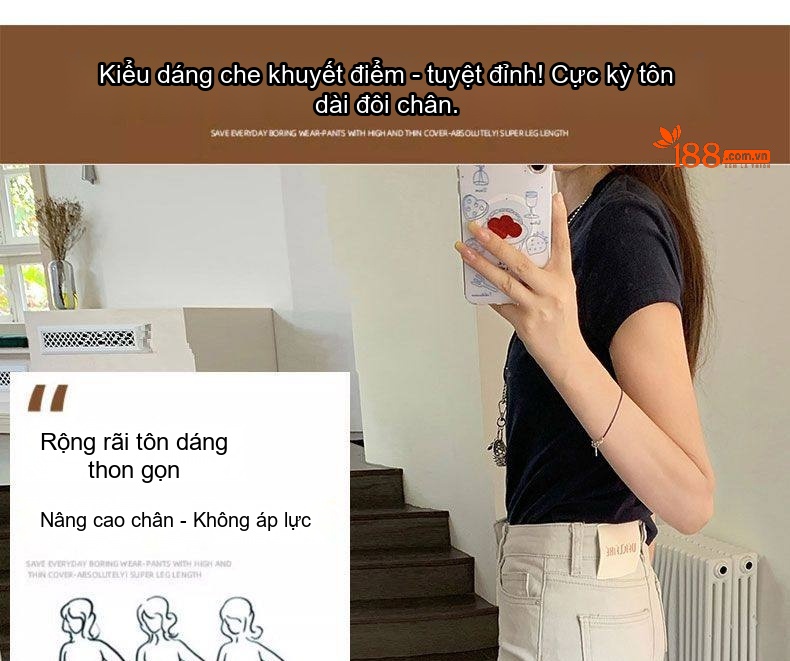 Quần Jean Nữ Ống Loe Rộng Lưng Cao Dáng Suông Màu Trắng Kem chi tiết 7