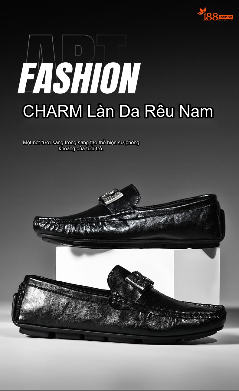 Giày Lười Nam Da Bò Chiều Cao Đế Khoảng 2cm Màu Đen, Nâu chi tiết 1