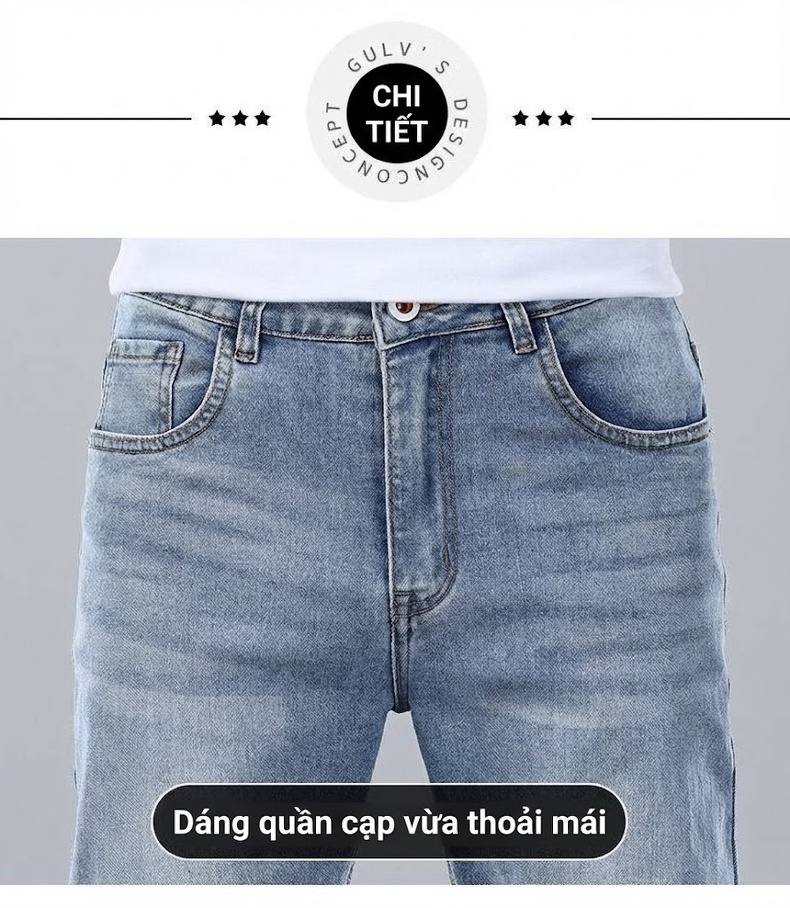 Quần Jean Nam Ống Suông Dáng Rộng Cotton Co Giãn Màu Xanh Nhạt, Xanh Đậm chi tiết 22