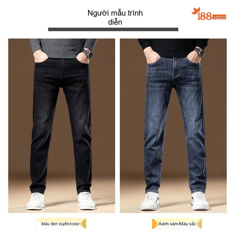 Quần Jean Nam Ống Đứng Co Giãn Thoải Mái Màu Xanh, Đen chi tiết 6