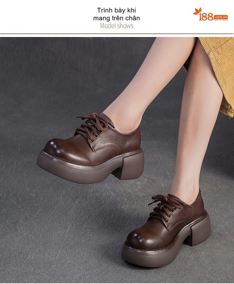Giày Oxford Nữ Da Bò Chiều Cao Đế Khoảng 5cm Màu Đen, Nâu chi tiết 7