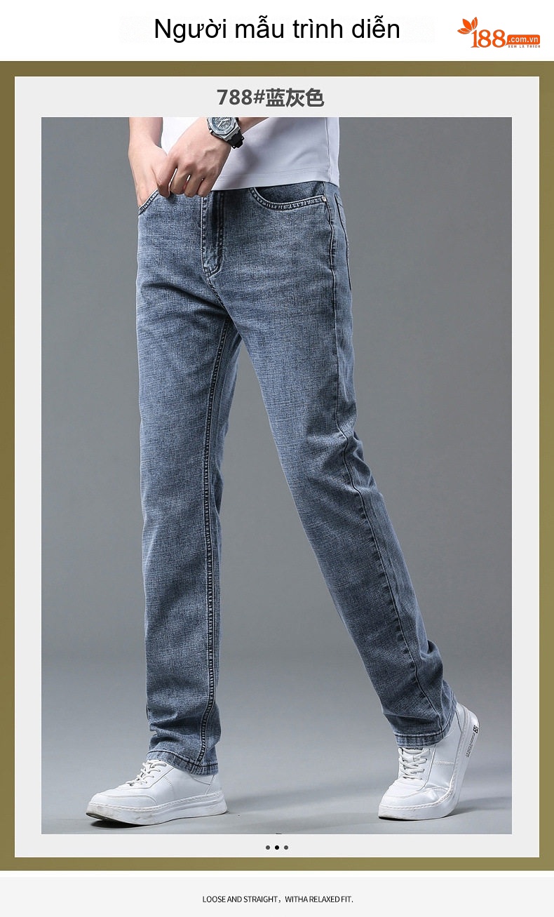Quần Jean Nam Ống Đứng Dáng Rộng Co Giãn Nhẹ Phong Cách Casual Màu Xanh, Xám chi tiết 16