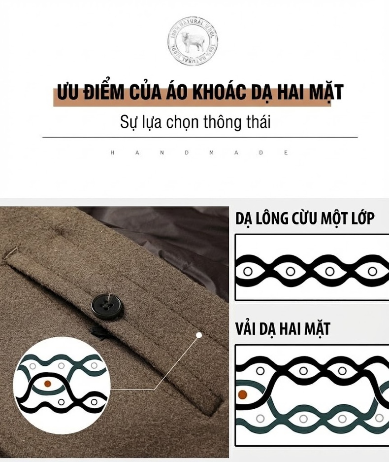 Áo Khoác Nam Lót Lông Vũ Dáng Cổ Bẻ Chất Liệu Dệt Hai Mặt Màu Nâu, Đen chi tiết 5