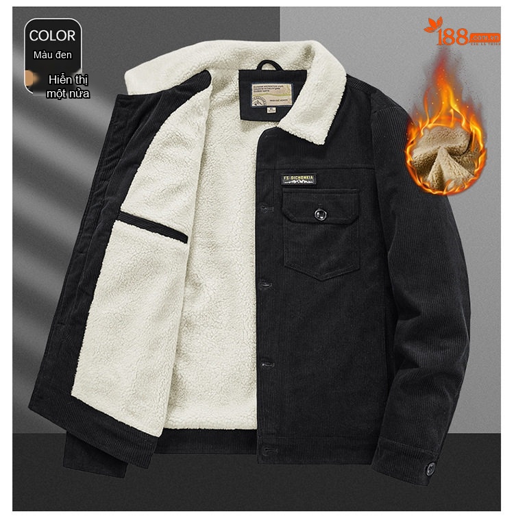 Áo Khoác Cotton Lông Cừu Nam Dáng Rộng Có Cổ Màu Nâu, Xanh Rêu, Đen chi tiết 21