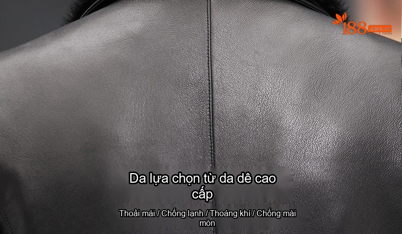 Áo Khoác Da Thật Nam Dáng Dài Lót Lông Chồn Có Thể Tháo Rời Màu Đen chi tiết 2