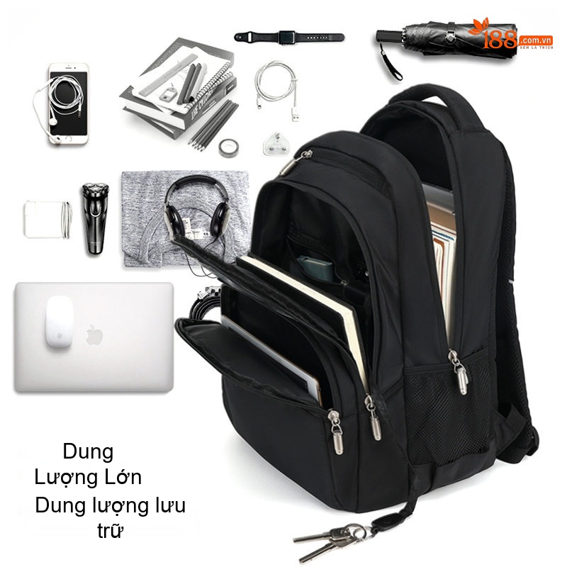 Balo Nam Cá Tính Chống Nước Cho Học Sinh Cấp 2 3, Thanh Niên, Túi Đựng Laptop Phong Cách Âu Mỹ Màu Đen