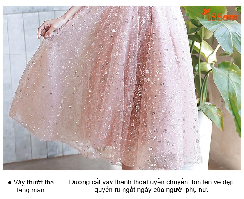 Váy Dự Tiệc Nữ dáng chữ A Tay Bồng Thường Ngày/Đi Tiệc Màu Hồng chi tiết 20
