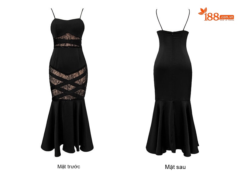 Set Áo Vest Ngắn Tay Dài và Đầm Dây Rút Eo Dáng Đuôi Cá Phong Cách Quý Cô Màu Đen chi tiết 7