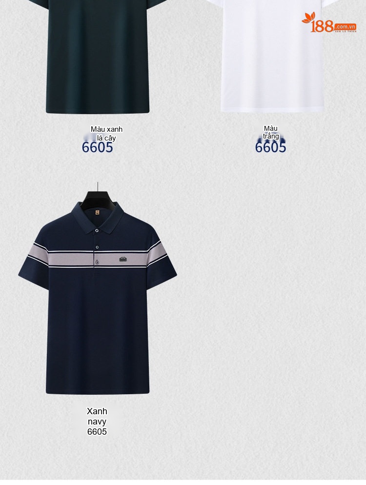 Áo Polo Nam Cotton Tay Ngắn Form Rộng Cổ Bẻ Thanh Lịch Màu Trắng, Xanh Đen, Xanh Navy chi tiết 16