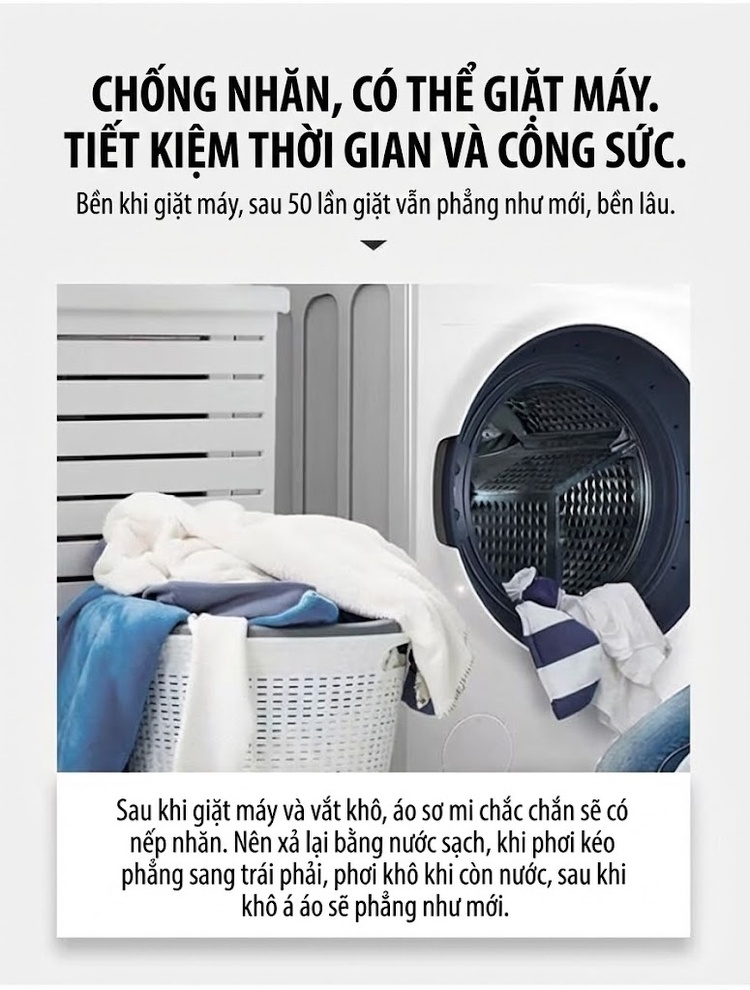 Áo Sơ Mi Dài Tay Nam Sợi Tre Co Giãn Thoải Mái Màu Trắng, Xanh Dương, Xám, Đen... chi tiết 11