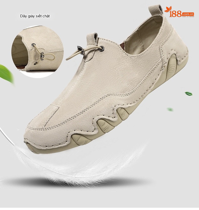 Giày Lười Nam Da Thật Size Lớn Chiều Cao Đế Khoảng 3cm Màu Kem, Xám, Trắng, Đen... chi tiết 5
