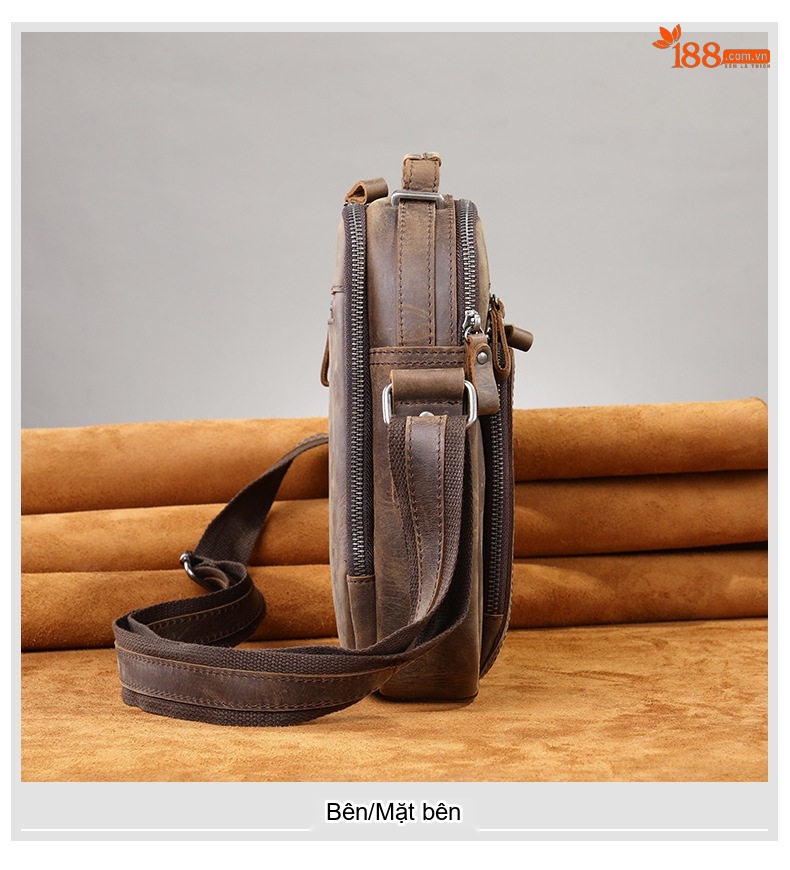 Túi Đeo Vai Nam Da Bò Lớp Đầu Phong Cách Retro, Túi Đeo Chéo Nam Sức Chứa Lớn Màu Cà Phê Dầu, Cà Phê chi tiết 33