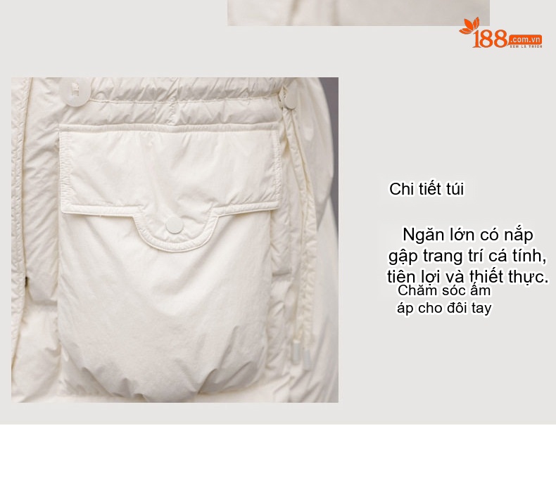 Áo Khoác Phao Nữ Dáng Dài Vừa Người, Ôm Eo, Phong Cách Hàn Quốc Màu Trắng Kem, Đen, Be, Hồng chi tiết 8