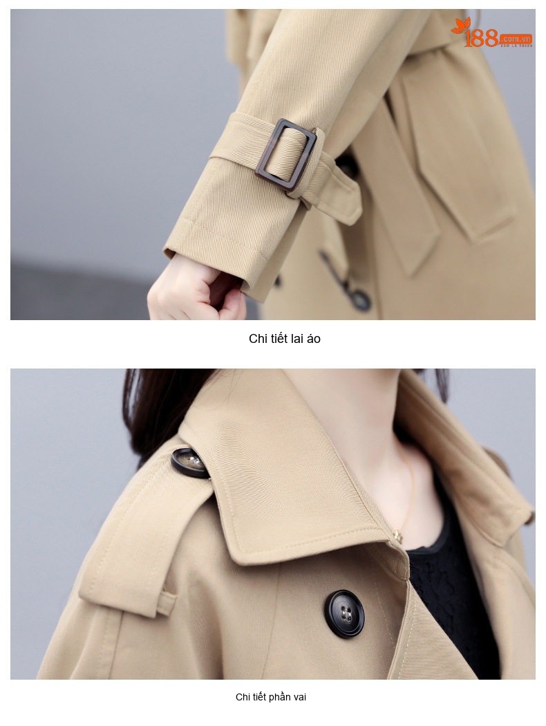 Áo Khoác Trench Coat Nữ Dáng Dài Vừa Phong Cách Anh Quốc Thanh Lịch Màu Be, Đen chi tiết 31