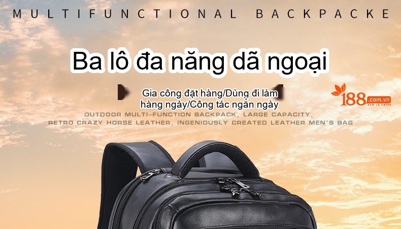 Balo Da Bò Đa Năng Du Lịch Ngoài Trời Đựng Laptop 17 Inch Màu Đen, Nâu chi tiết 1