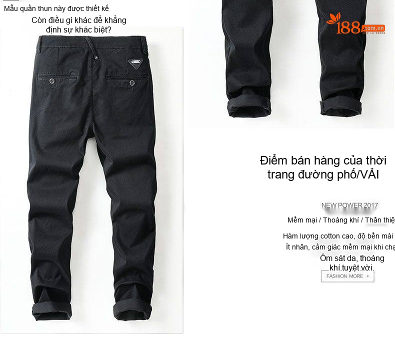 Quần Dài Nam Ống Đứng Cotton Dáng Rộng Khaki, Đen chi tiết 13