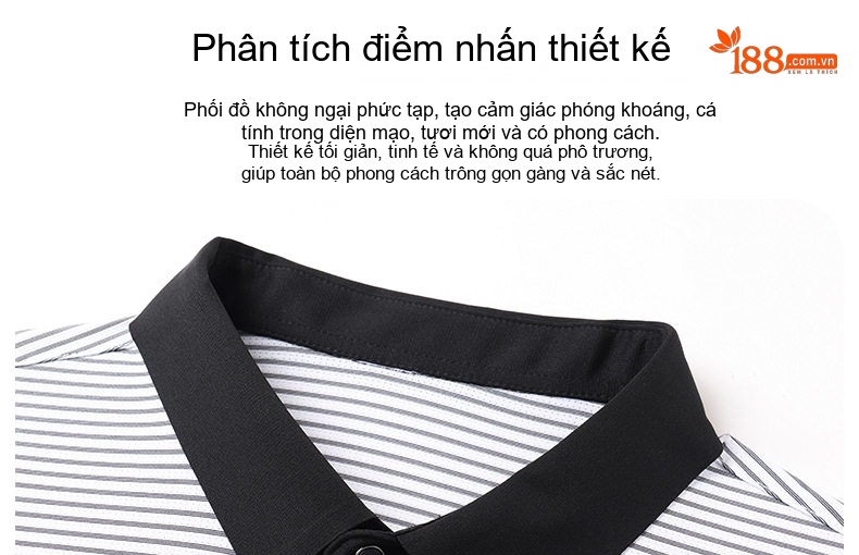 Áo Polo Nam Sọc Ngang Tay Ngắn Lụa Tằm Thượng Hạng Phong Cách Trung Niên Màu Xám, Trắng, Nâu chi tiết 3