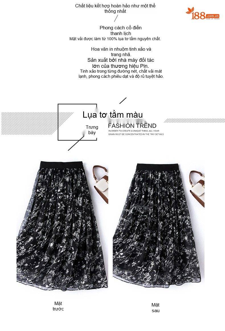 Chân Váy Dài Nữ Lụa Màu Trơn Cạp Chun Dáng Ôm Thanh Lịch chi tiết 3