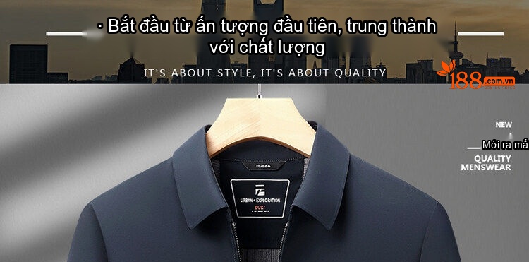 Áo Khoác Nam Cổ Bẻ Khóa Kéo Phong Cách Lịch Lãm Màu Xám, Xanh Navy chi tiết 1