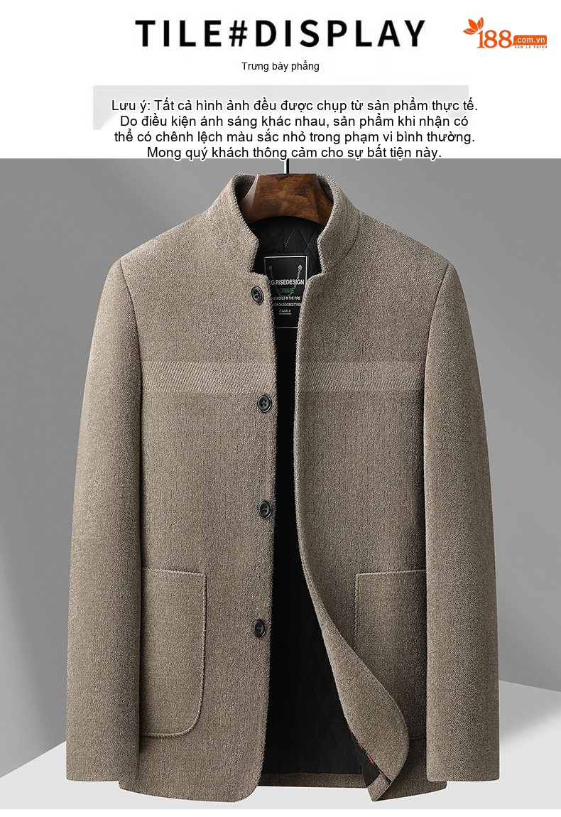 Áo Khoác Dạ Nam Trung Niên Cổ Trụ Dáng Dài Vừa Phong Cách Business Casual Màu Xám Đậm, Nâu chi tiết 12