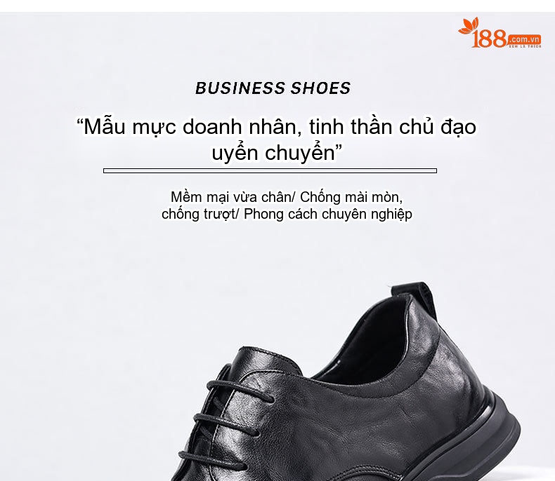 Giày Tây Buộc Dây Nam Da Bò Chiều Cao Đế Khoảng 3cm Màu Đen chi tiết 1