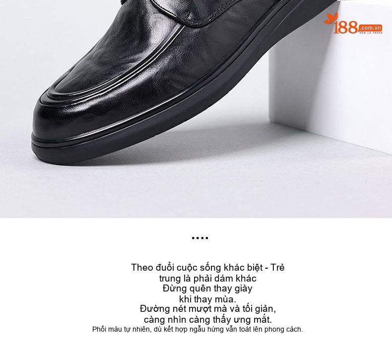 Giày Tây Buộc Dây Nam Da Bò Chiều Cao Đế Khoảng 3cm Màu Đen chi tiết 2
