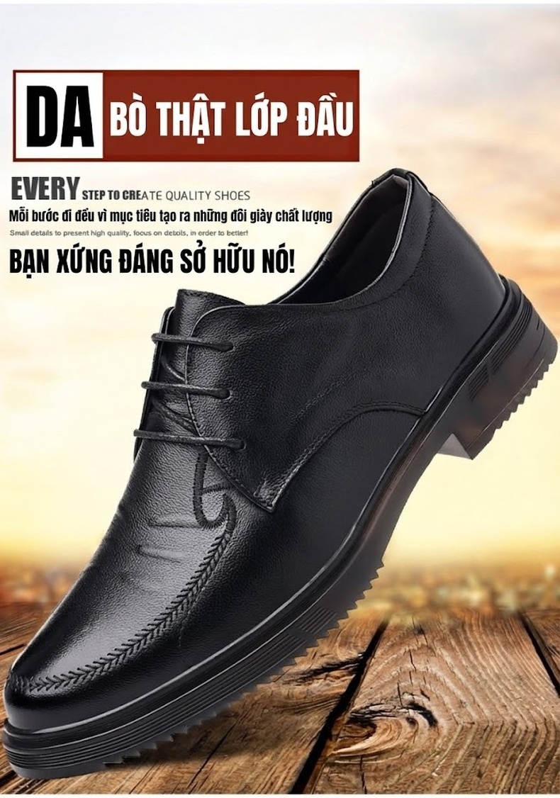 Giày Lười/Giày Tây Nam Da Bò Chiều Cao Đế Khoảng 3cm Màu Đen chi tiết 1