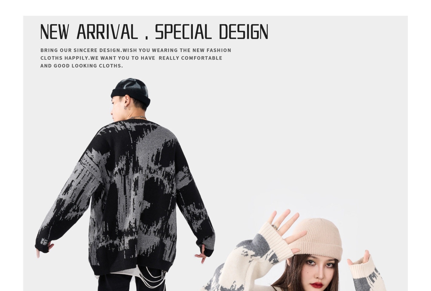 Áo Sweater Nam Nữ Dệt Kim Tay Dài Form Rộng Phong Cách Đường Phố Màu Đen, Kem chi tiết 6