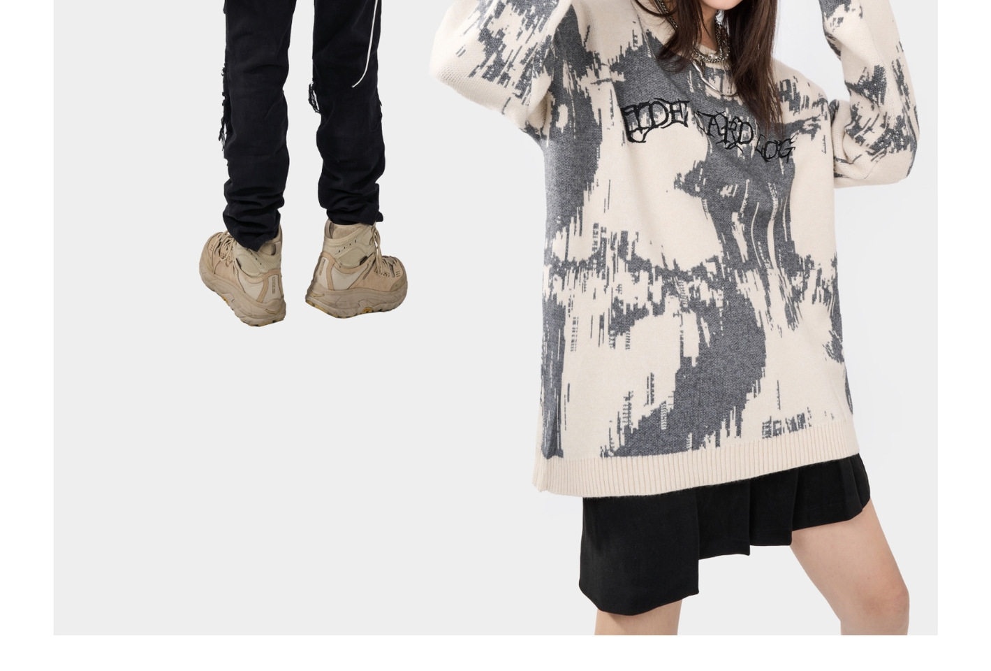 Áo Sweater Nam Nữ Dệt Kim Tay Dài Form Rộng Phong Cách Đường Phố Màu Đen, Kem chi tiết 7