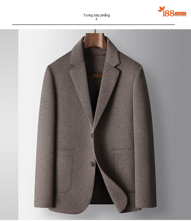 Áo Blazer Nam Cao Cấp Thu Đông Lông Cừu Lót Lông Vũ Màu Nâu, Xám chi tiết 12