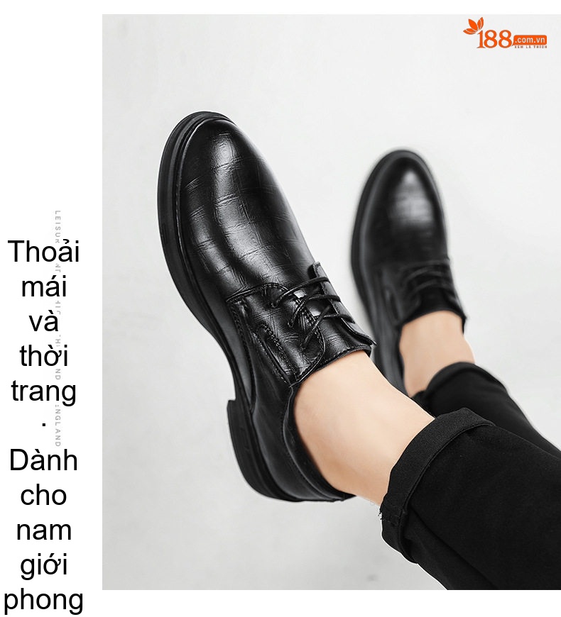 Giày Tây Buộc Dây Nam Da Thật Mũi Nhọn Phong Cách Anh Quốc Chiều Cao Đế Khoảng 3cm Màu Đen, Nâu chi tiết 7