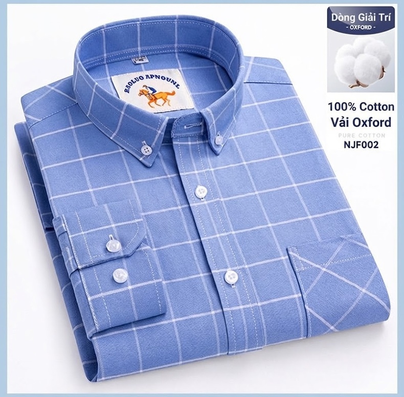 Áo Sơ Mi Nam Tay Dài Oxford Cotton Thoáng Khí Họa Tiết Kẻ Sọc Lớn Màu Xanh Dương, Đen, Trắng, Xám... chi tiết 27