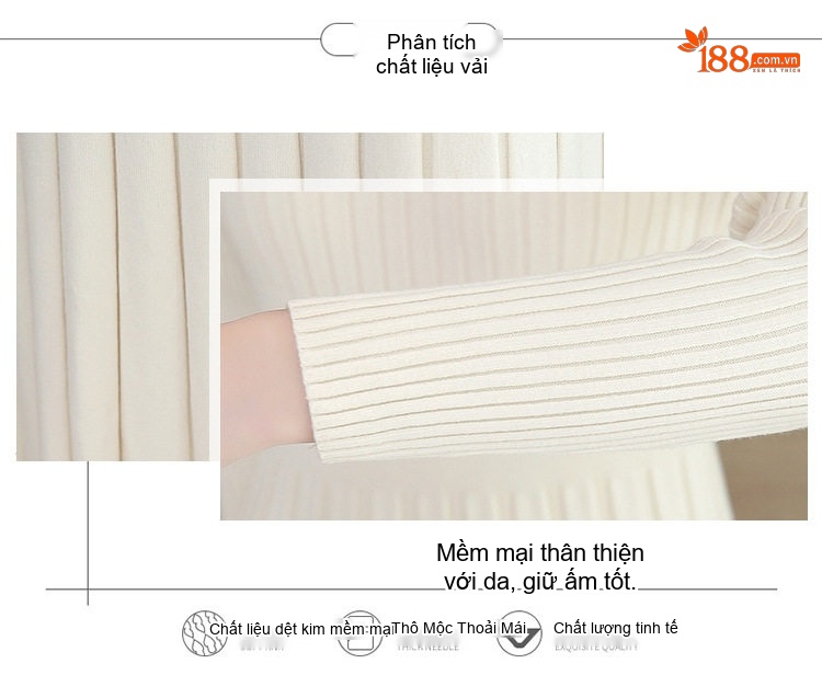 Váy liền thân Nữ Dệt Kim Cổ Lọ Tay Dài Dáng Xòe Màu Đen, Đỏ, Nâu, Trắng chi tiết 2