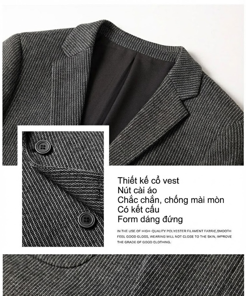 Áo Vest Nam Wool Thanh Lịch, Sang Trọng Màu Xám chi tiết 5