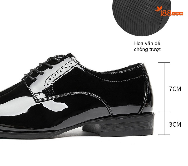 Giày Tây Buộc Dây Nam Da Bóng Chiều Cao Đế Khoảng 3cm Màu Đen chi tiết 10