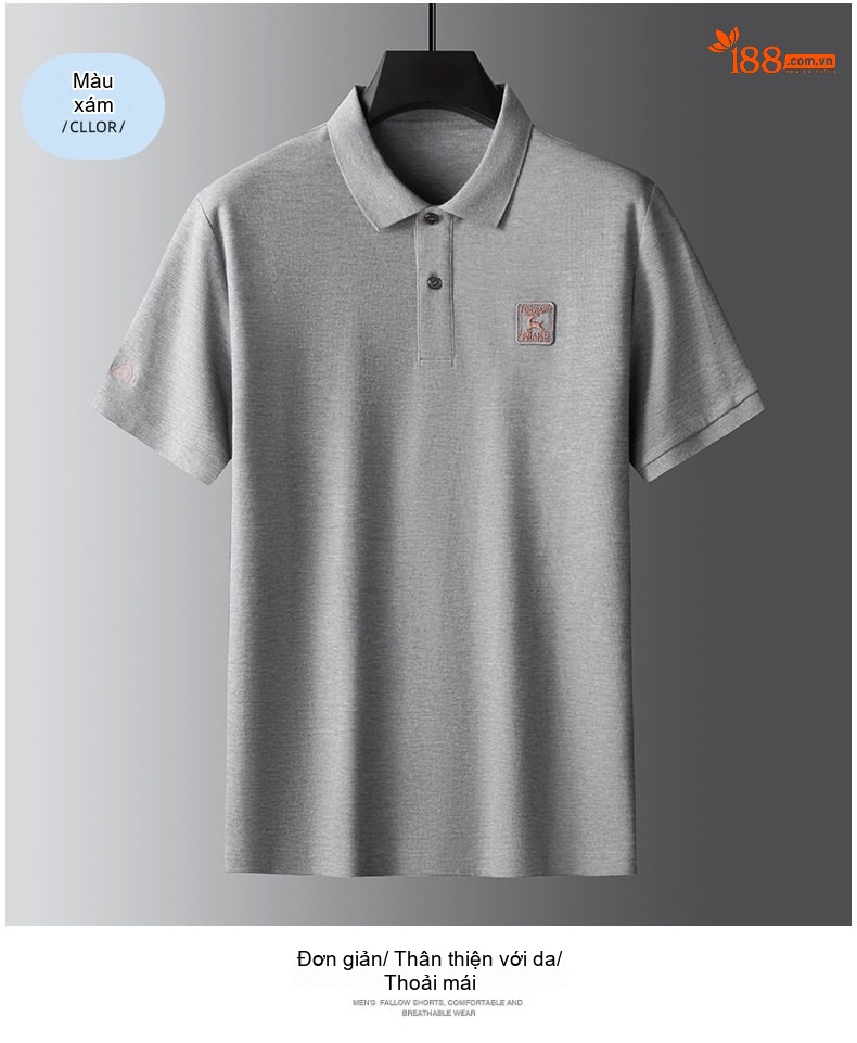 Áo Thun Polo Nam Cotton Tay Ngắn Form Rộng Cổ Bẻ Màu Xám, Nâu, Đen, Xanh Navy... chi tiết 16