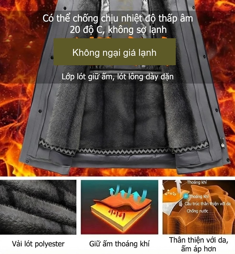 Áo Khoác Phao Nam Lông Vũ Có Mũ Trùm Đầu Dày Dặn Giữ Ấm Nhiều Lớp Màu Xanh Navy, Đen, Nâu chi tiết 11