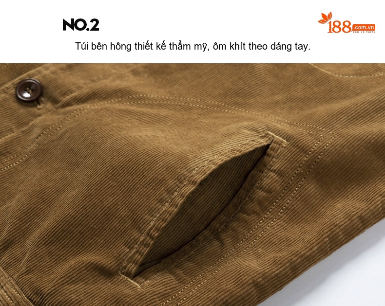 Áo Khoác Nam Vải Nhung Gân Cổ Bẻ Kiểu Hàn Quốc Màu Xám, Xanh Rêu, Nâu chi tiết 8