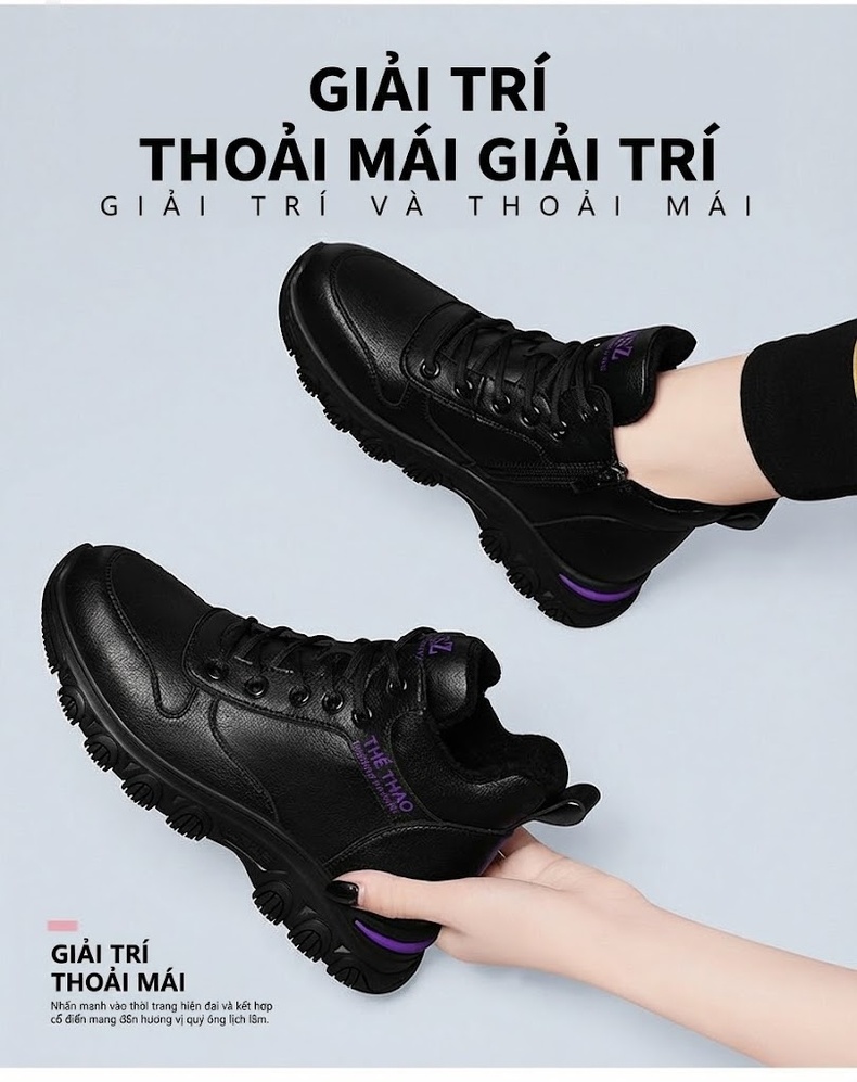 Giày Thể Thao Nữ Da Bóng Đế Mềm Chiều Cao Đế Khoảng 4cm Màu Đen chi tiết 2