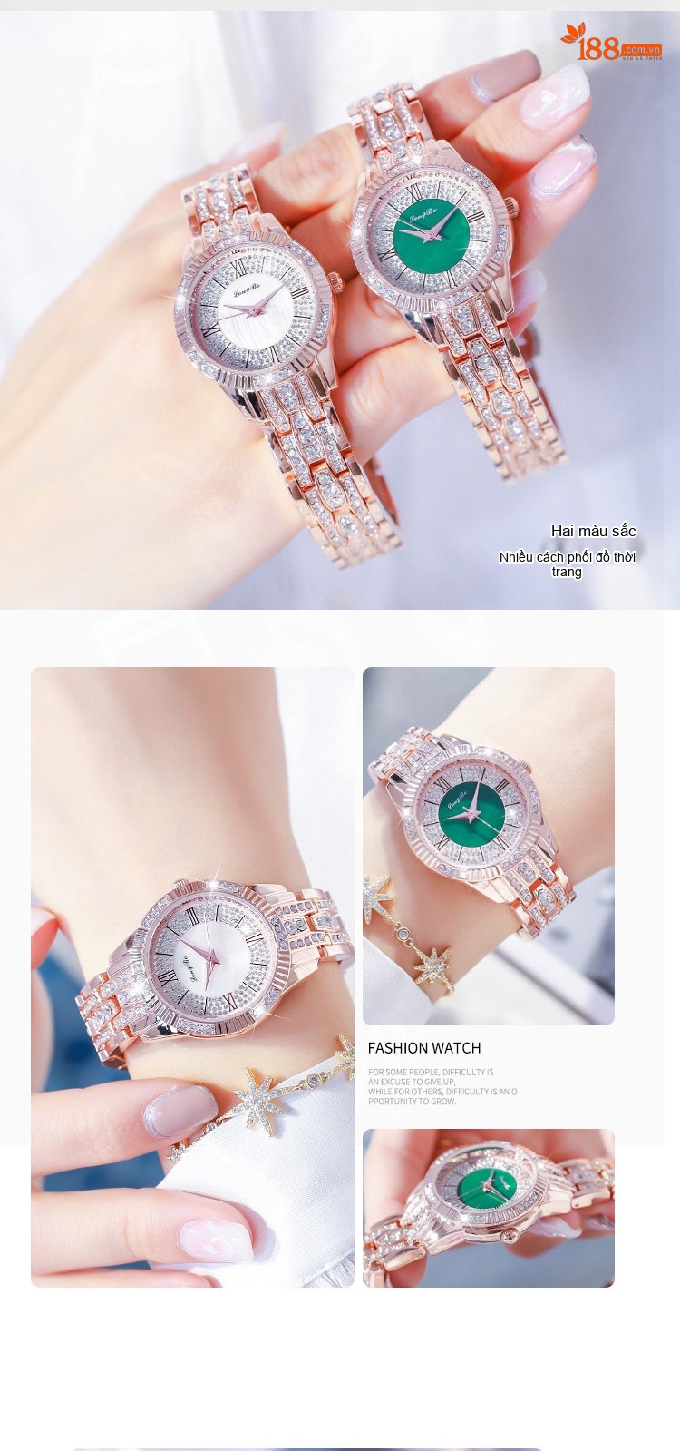 Đồng Hồ Nữ LONGBO Dây Kim Loại Đính Đá Chống Nước Màu Vàng Hồng, Trắng, Xanh... chi tiết 7