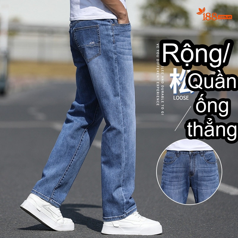 Quần Jean Nam Ống Đứng Dáng Rộng Co Giãn Thoải Mái Màu Xanh Đậm, Xanh Nhạt