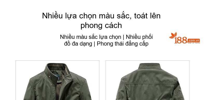 Áo Khoác Nam Công Sở Tay Dài Khóa Kéo Vải Cotton Màu Be, Xanh Navy, Xanh Rêu chi tiết 8