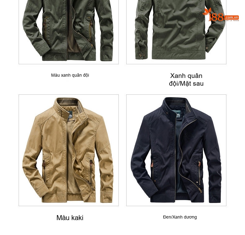 Áo Khoác Nam Công Sở Tay Dài Khóa Kéo Vải Cotton Màu Be, Xanh Navy, Xanh Rêu chi tiết 9